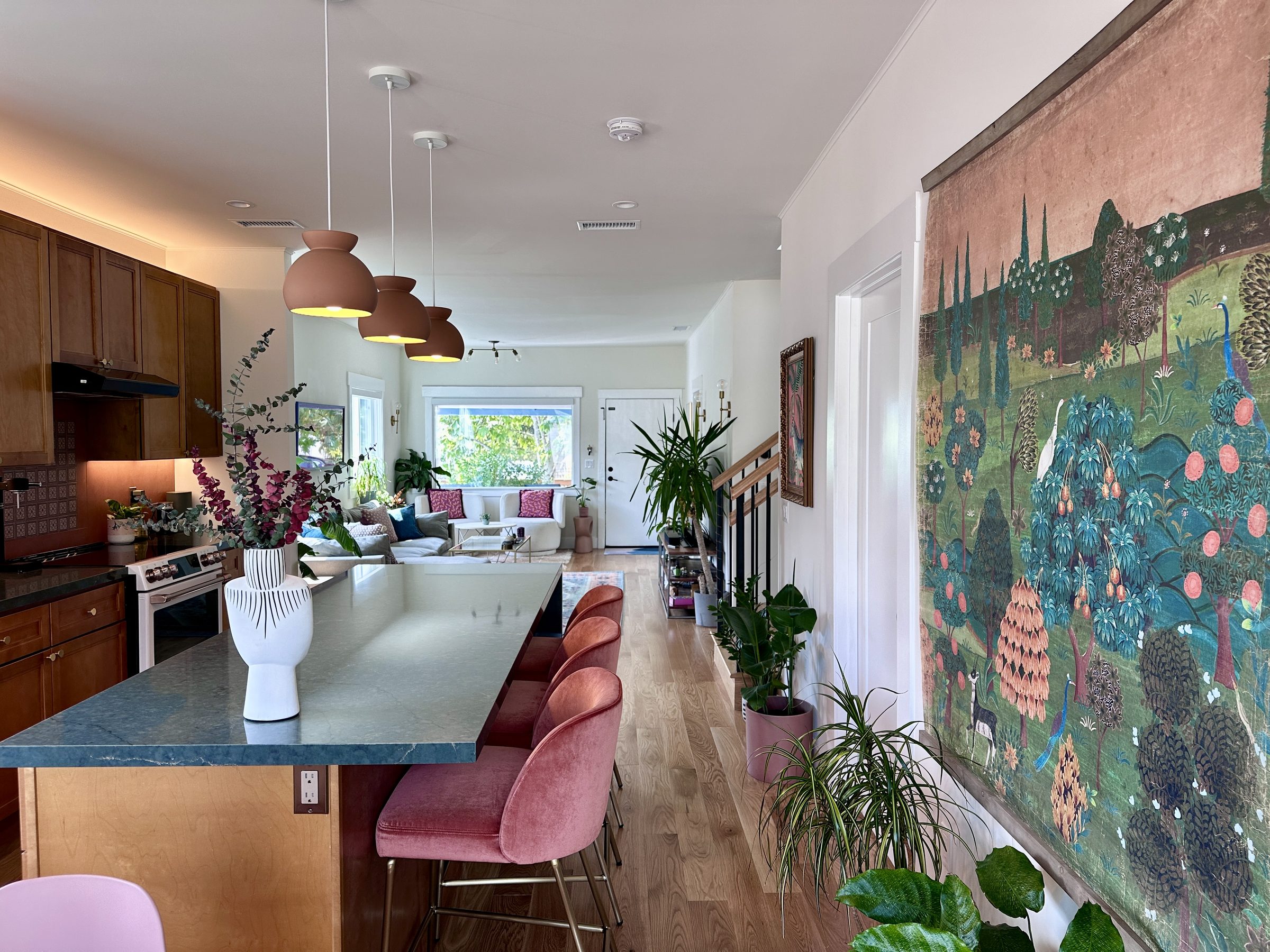 Full view of the renovated kitchen and living space