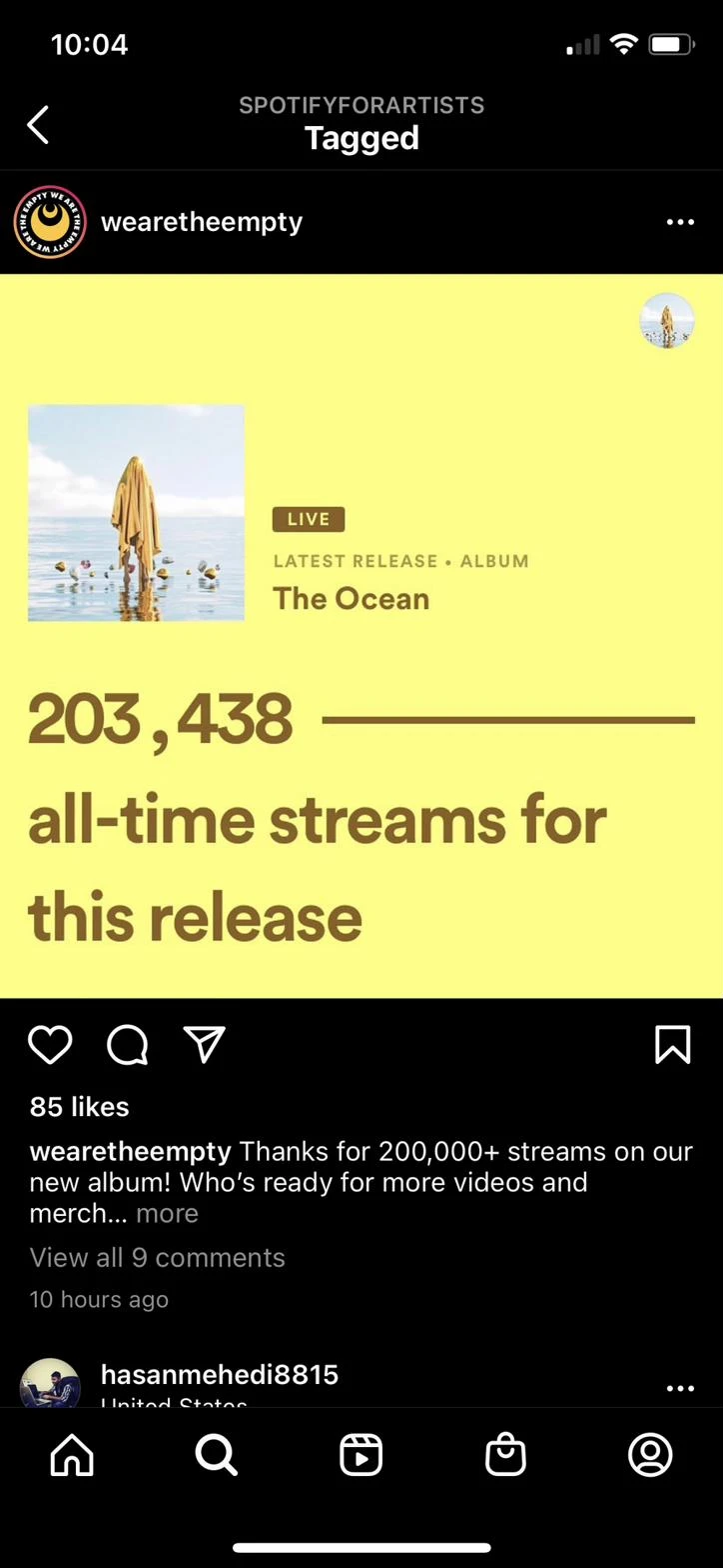Artist sharing 200K streams on Instagram