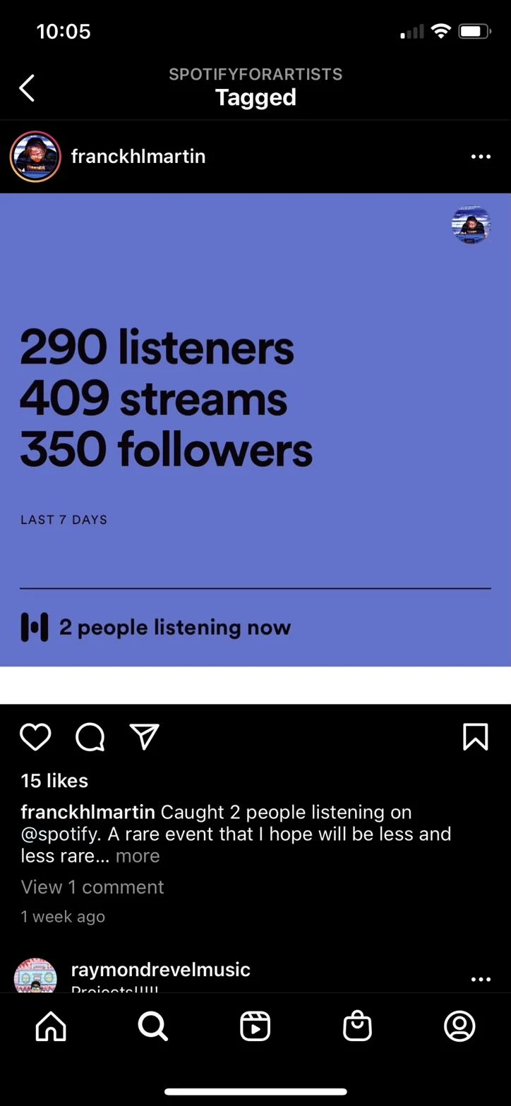 Artist excited about 2 people listening
