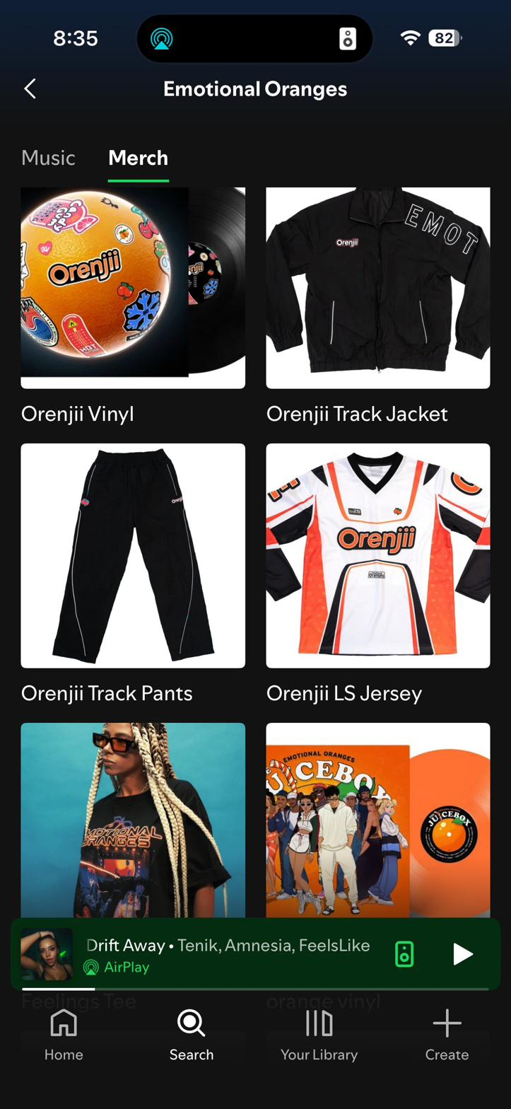 Merch grid browsing view