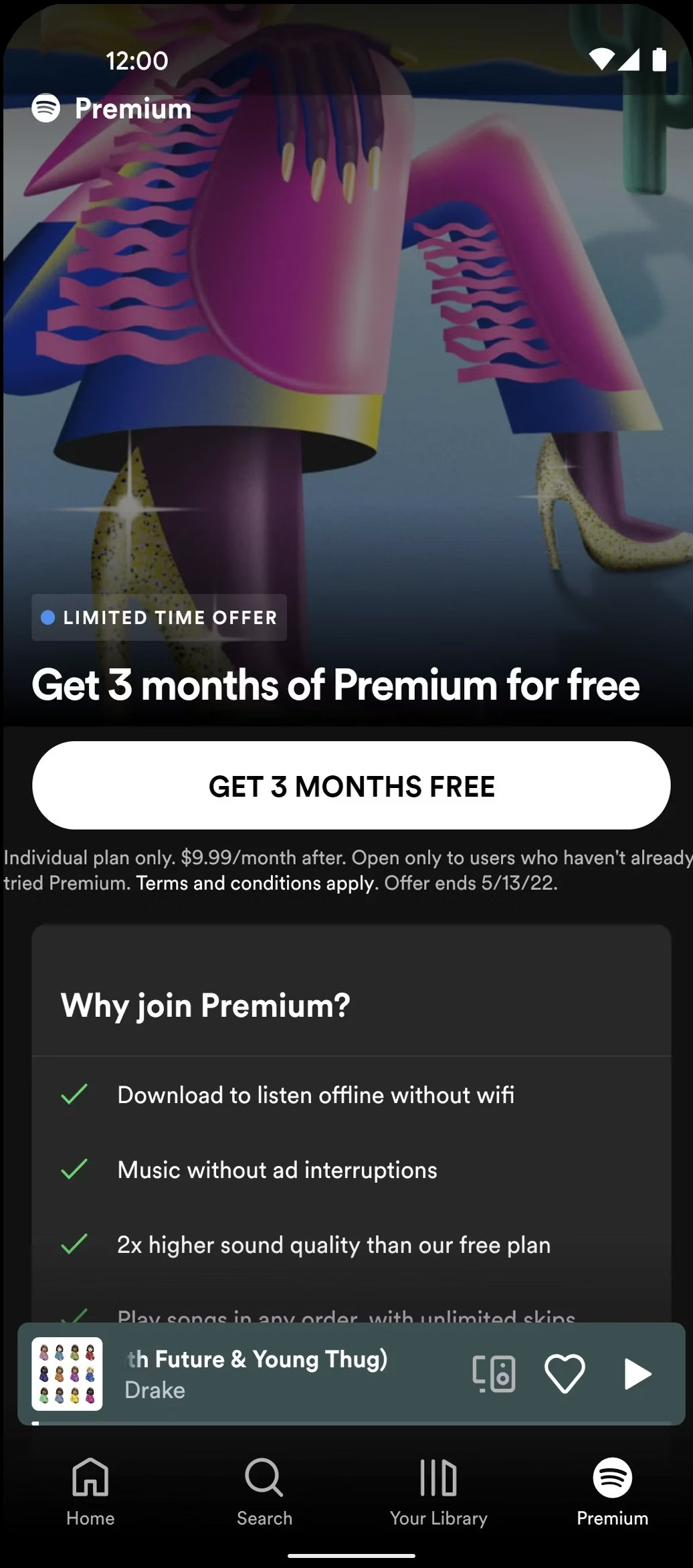 Android Premium tab with pricing and CTA