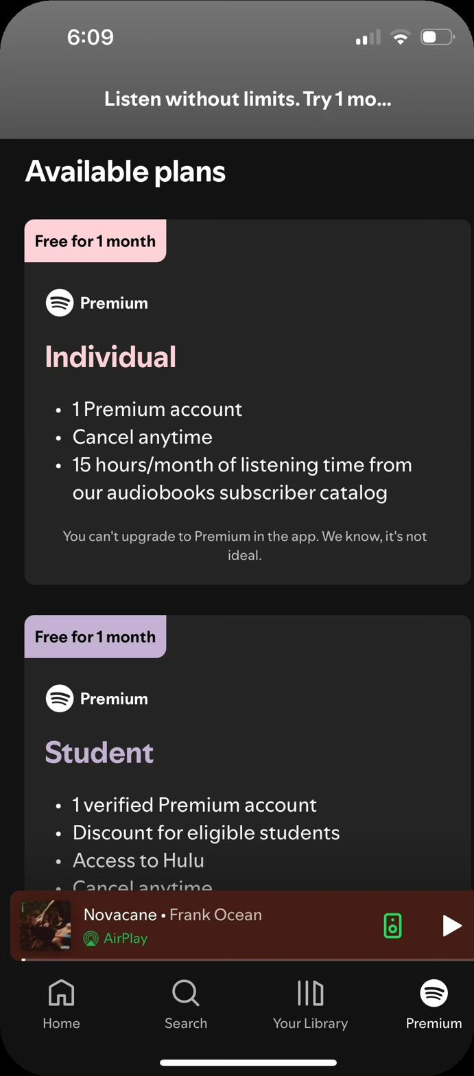 Available plans — Individual and Student