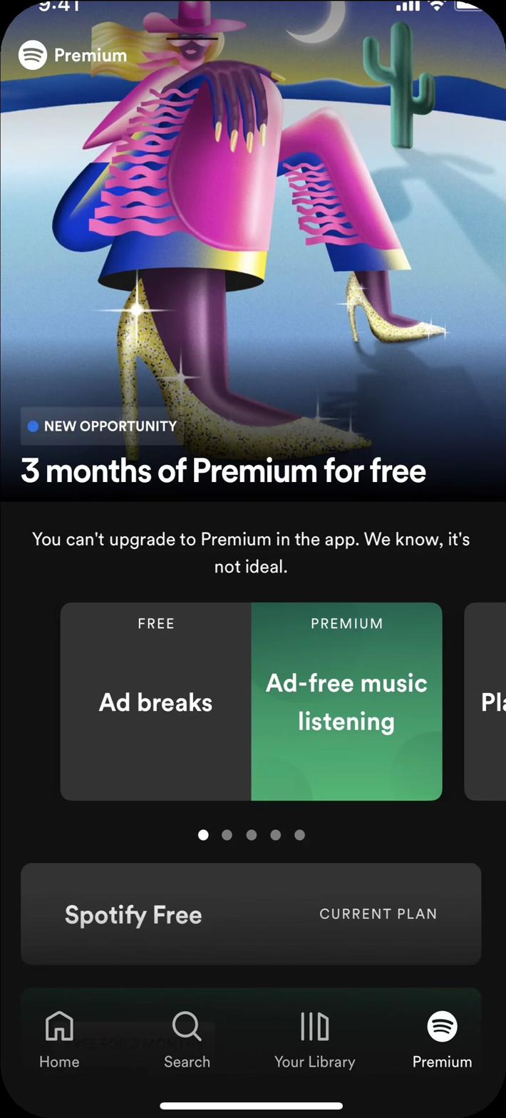 iOS Premium tab with disclaimer, no pricing